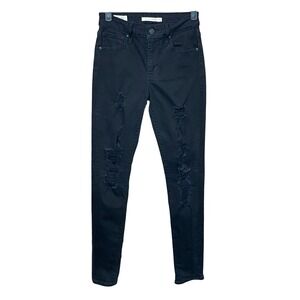Levi's 721 High Rise Skinny Jeans Black Distressed Ripped Women's Size 26